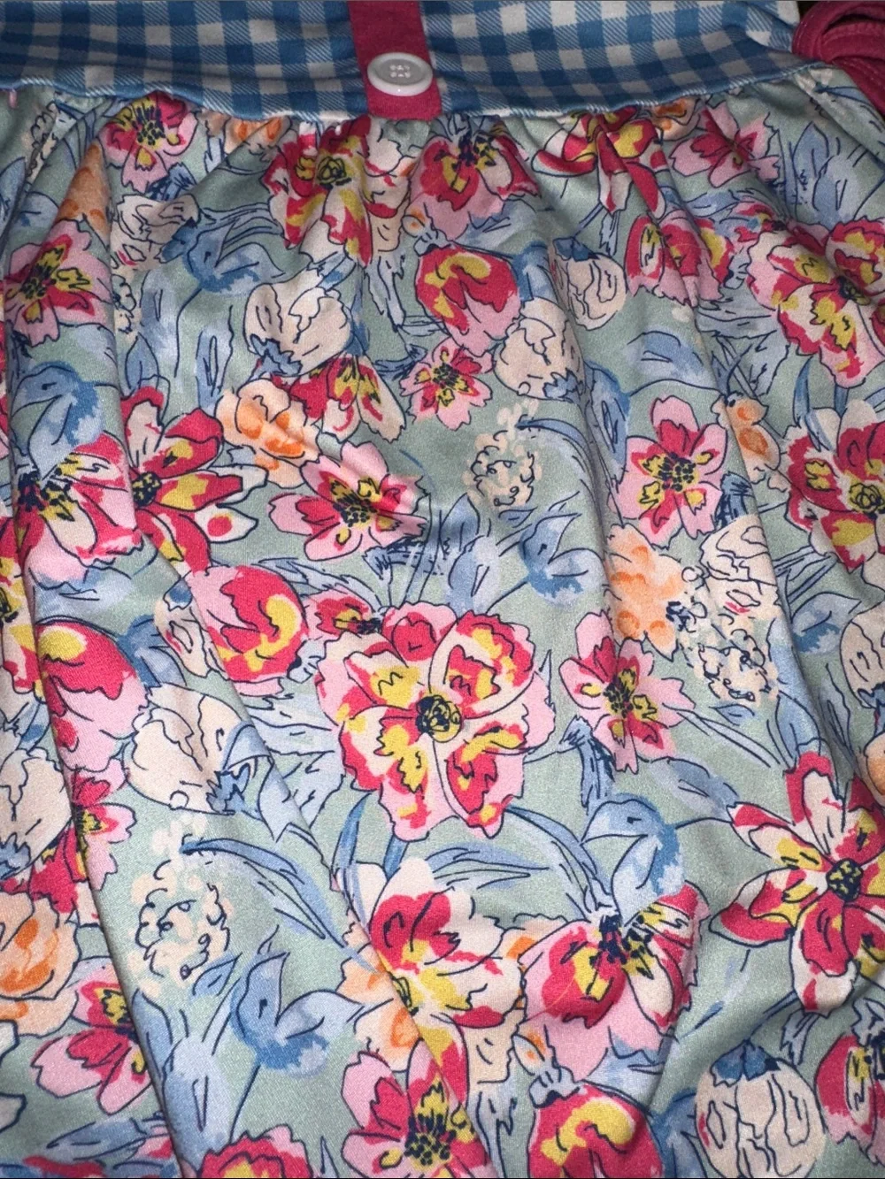 Girls Blue Gingham & Pink Floral Dress